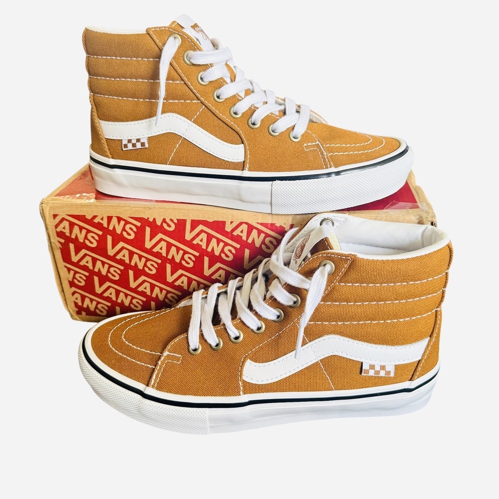 Vans Mens Skate Sk8-Hi Golden Brown Wheat White BMX Popcush Size 6.5 Sneakers